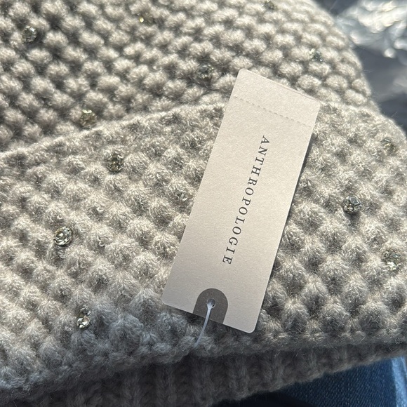 Anthropologie/Maeve Rhinestone Waffle Knitt Beanie / gray - Picture 6 of 6